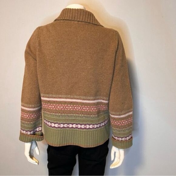 Vintage 90s Knit 100% Shetland Wool Herringbone Cardigan Size 3 - Picture 6 of 7